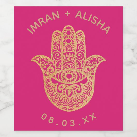 Indische gouden hamsa Henna Wijnlabel Wijn Etiket (Enkel label)