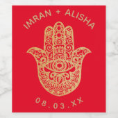 Indische gouden hamsa Henna Wijnlabel Wijn Etiket (Enkel label)