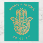 Indische gouden hamsa Henna Wijnlabel Wijn Etiket (Enkel label)