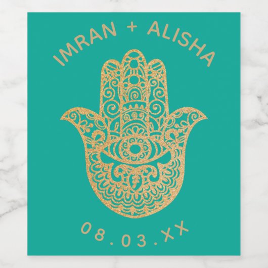Indische gouden hamsa Henna Wijnlabel Wijn Etiket (Enkel label)