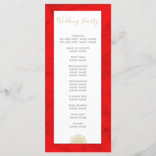 Indische goudkleurige gouden bruiloft programmakaart (Achterkant)