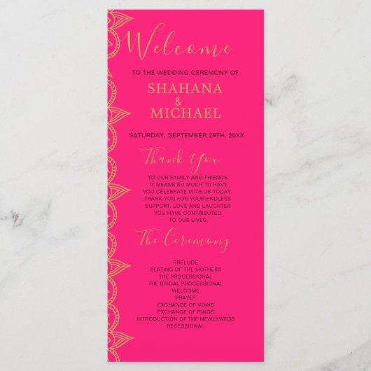 Indische goudkleurige gouden kleurenweddenschap programmakaart