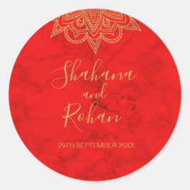 Indische goudkleurige roodbruine traditie ronde sticker