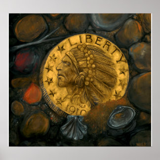 Indische goudmakerij $5 Half-Eagle olie op gesso Poster