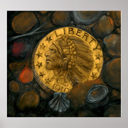 Indische goudmakerij $5 Half-Eagle olie op gesso Poster (Voorkant)