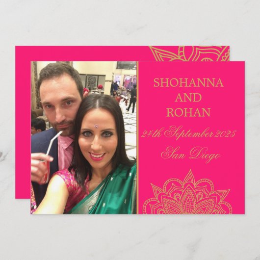 Indische goudroze foto's die de datum opslaan aankondiging (Voorkant / Achterkant)