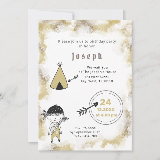 Indische grafische Waterverf boys Birthday Uitnodi Save The Date (Voorkant)