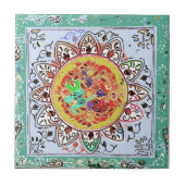 Indische Groene Gele Floral Tile Tegeltje (Voorkant)