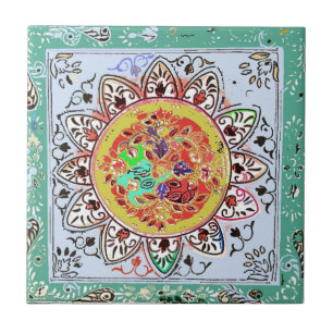Indische Groene Gele Floral Tile Tegeltje
