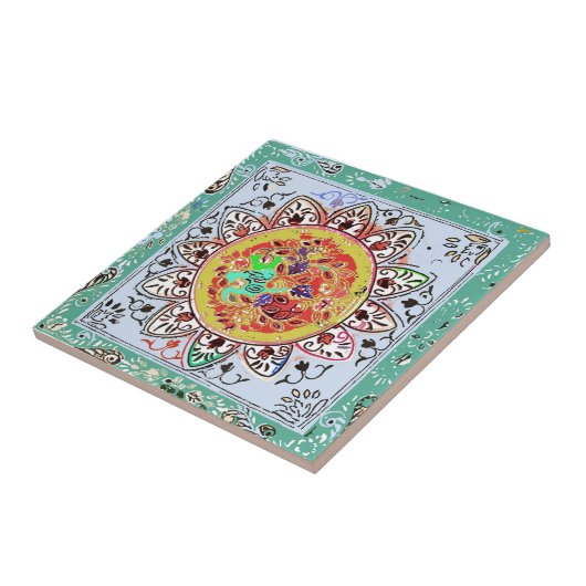 Indische Groene Gele Floral Tile Tegeltje (Zijkant)