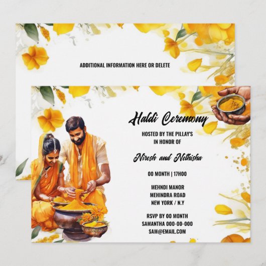 Indische Haldi Ceremonie kurkuma bloemenbruid brui Kaart (Voorkant / Achterkant)