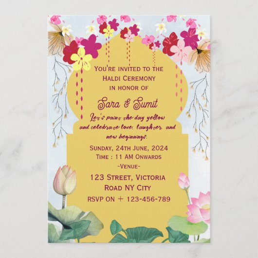 Indische Haldi Ceremonie Uitnodigingen (Voorkant)