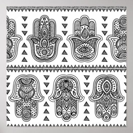 Indische hand Drawn Hamsa Doodle 2 Poster (Voorkant)