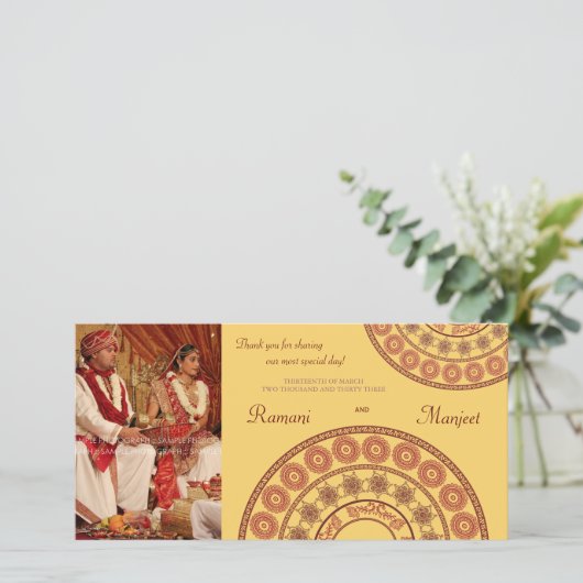 Indische henna bruiloft dank u fotokaart bedankkaart (Staand voorkant)