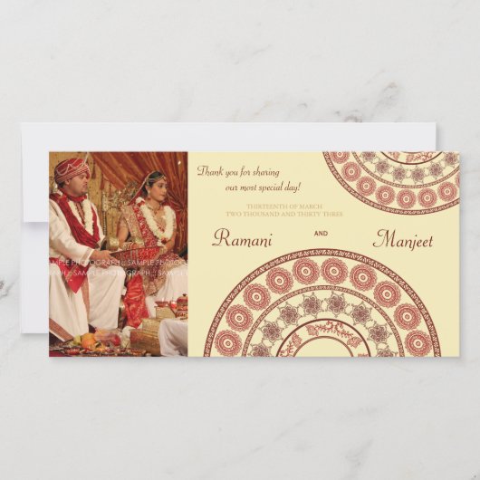 Indische henna bruiloft dank u fotokaart bedankkaart (Voorkant)