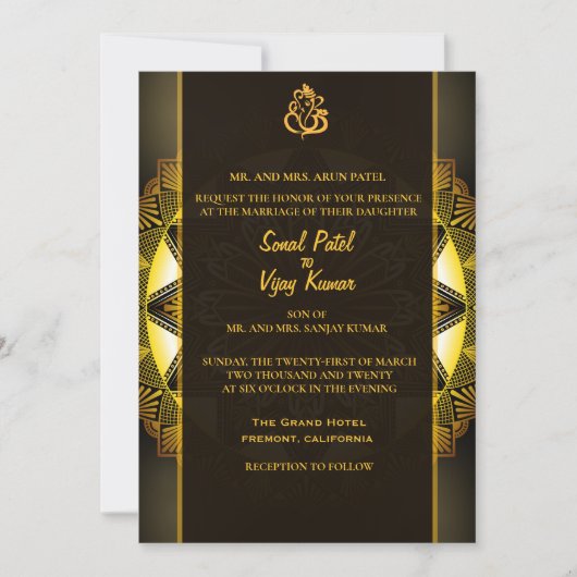 Indische Hindoe Bruiloft Chakra Design Zwart Goud Kaart (Voorkant)