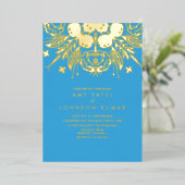 Indische hindoe Hand Drawn Wedding geperst Folie Uitnodiging (Staand Voorkant)