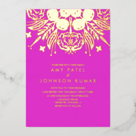 Indische hindoe Hand Drawn Wedding geperst Folie Uitnodiging