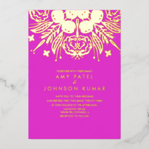 Indische hindoe Hand Drawn Wedding geperst Folie Uitnodiging