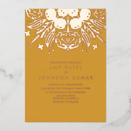 Indische hindoe Hand Drawn Wedding geperst Folie Uitnodiging