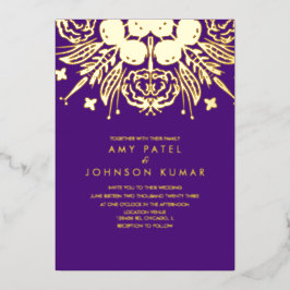 Indische hindoe Hand Drawn Wedding geperst Folie Uitnodiging