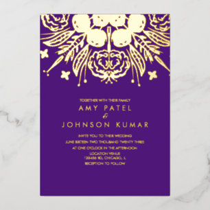 Indische hindoe Hand Drawn Wedding geperst Folie Uitnodiging