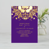 Indische hindoe Hand Drawn Wedding geperst Folie Uitnodiging (Staand Voorkant)