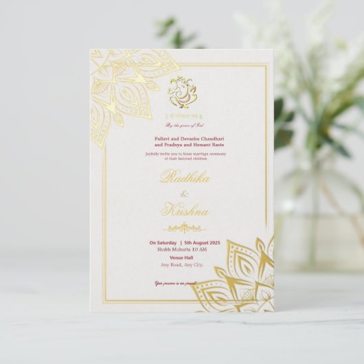 Indische hindu bruiloft Ganesha-uitnodiging Kaart (Staand voorkant)