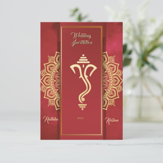 Indische hindu bruiloft Ganesha-uitnodiging Kaart (Staand voorkant)