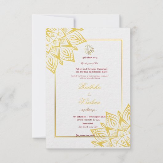 Indische hindu bruiloft Ganesha-uitnodiging Kaart (Voorkant)