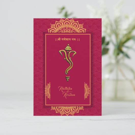 Indische hindu bruiloft Ganesha-uitnodiging Kaart (Staand voorkant)