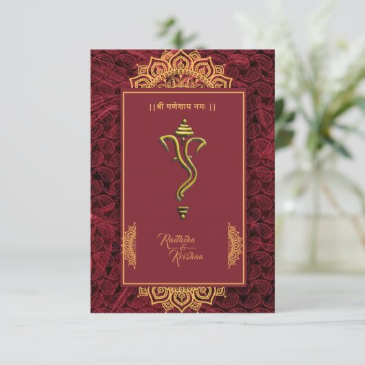Indische hindu bruiloft Ganesha-uitnodiging Kaart (Staand voorkant)