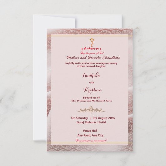 Indische hindu bruiloft Ganesha-uitnodiging Kaart (Achterkant)