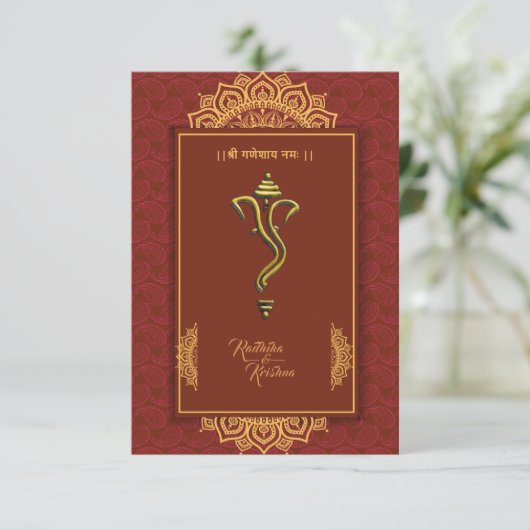 Indische hindu bruiloft Ganesha-uitnodiging Kaart (Staand voorkant)