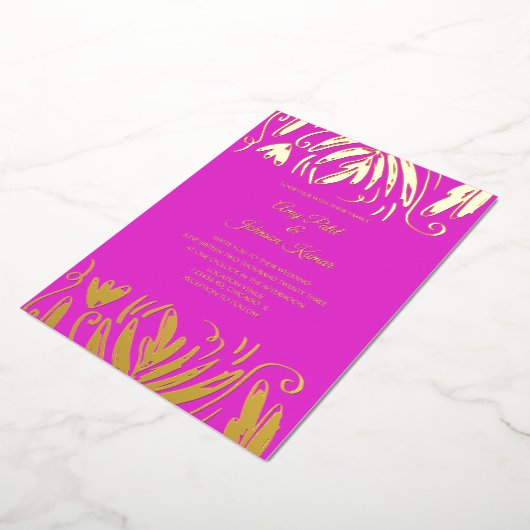 Indische hindu Drawn Swirls Floral Weddenschap gep Folie Uitnodiging (Gedraaid)