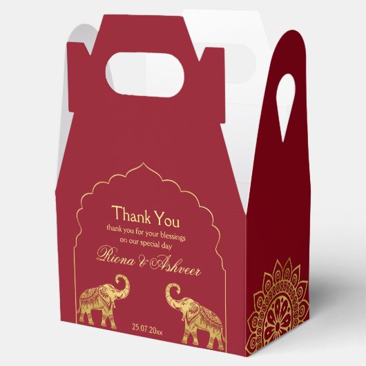 Indische hindu-trouwmaroon goudmakreel mandala-oli bedankdoosjes (Geopend)