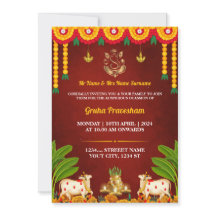 Indische Housewarming Uitnodigingskaart, Gruha Pra