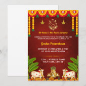 Indische Housewarming Uitnodigingskaart, Gruha Pra Kaart (Voorkant / Achterkant)