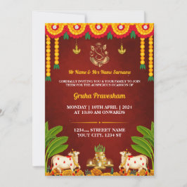 Indische Housewarming Uitnodigingskaart, Gruha Pra Kaart