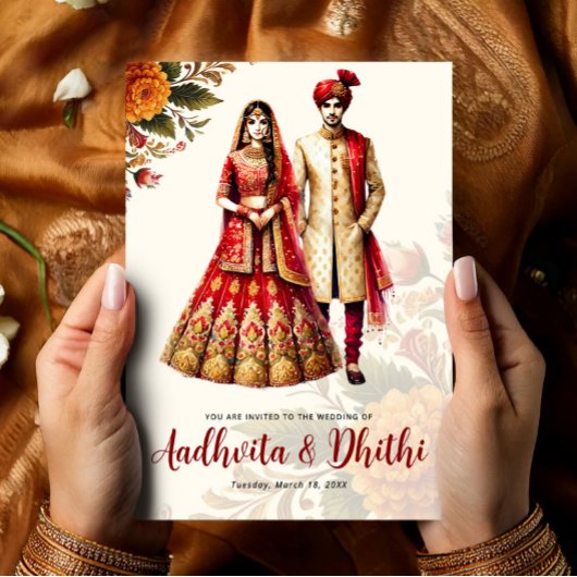 Indische Huwelijk met Traditionele Bruid en Bruide Kaart