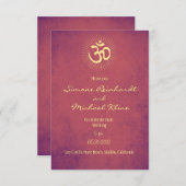 Indische huwelijksuitnodiging, OM-symbool, paars, Kaart (Voorkant / Achterkant)