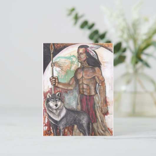 Indische Indiër en Wolf Briefkaart (Staand voorkant)