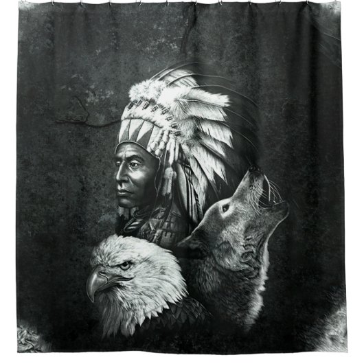 Indische Indische hoofdhoofden Wolf Eagle 02 Douchegordijn (Voorkant)