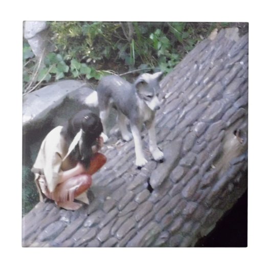 Indische Indische Native met Wolf Tegeltje (Voorkant)