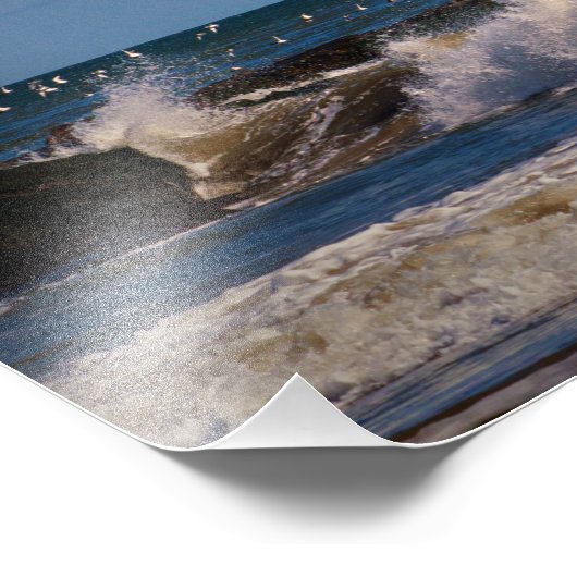 Indische Inlet Waves Gulls a Beacon en a Buoy Foto Afdruk (Hoek)