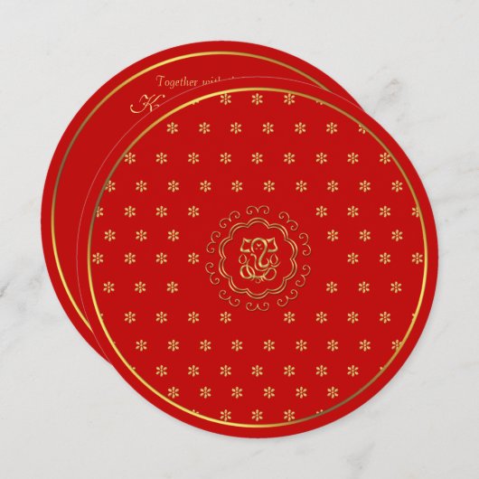 Indische invloed Ganesha-bruiloft in rood en goud Kaart (Voorkant / Achterkant)