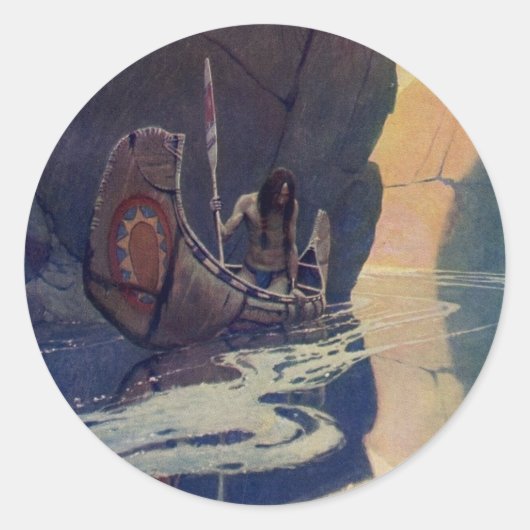  Indische Kano Paddling Sun Classic Ronde Sticker (Voorkant)