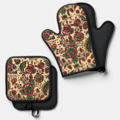 Indische katoenen Chintz stof Ovenwant & Pannenlap Set (Voorkant / Achterkant)
