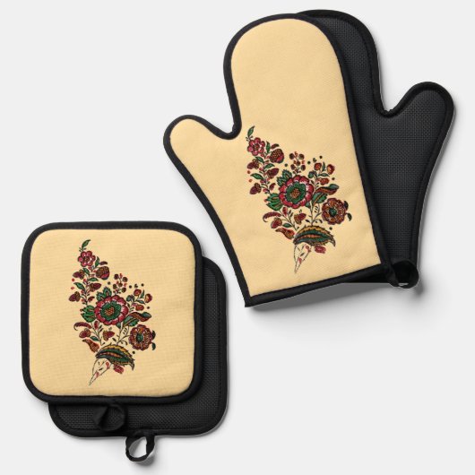  Indische katoenen Chintz stof Ovenwant & Pannenlap Set (Voorkant / Achterkant)