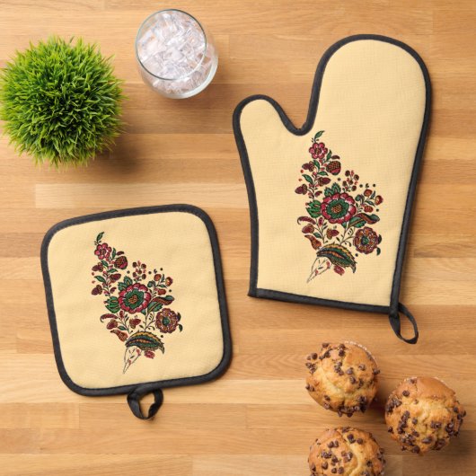  Indische katoenen Chintz stof Ovenwant & Pannenlap Set (Top down)